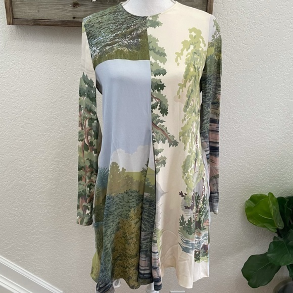 Stella McCartneyā Resort 2017 Aspen Forest Print Long Sleeve A-Line Dress 42